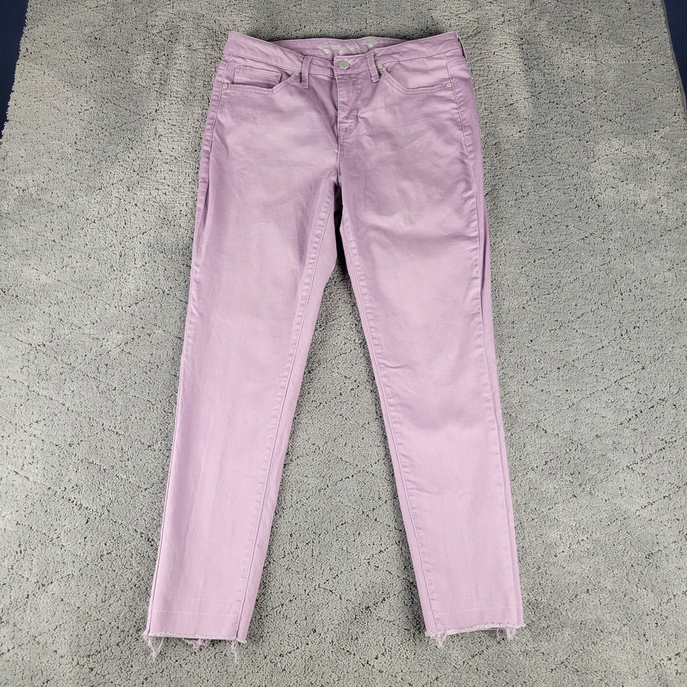 Seven7 Jeans Womens 12 Purple Mid Rise Ankle Skinny Raw Hem Slimming Stretch